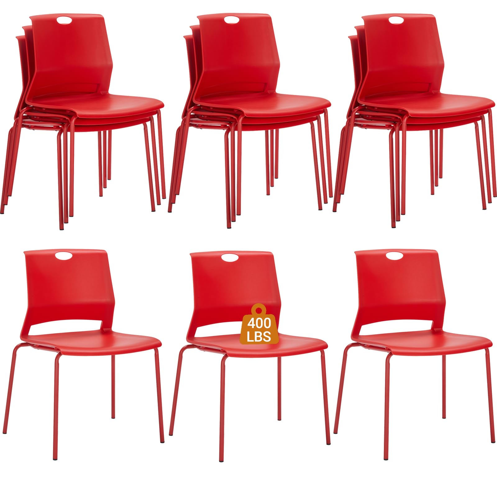 Sidanli 12 Pack Stacking Office Chairs, Scratch Free Structure, Red