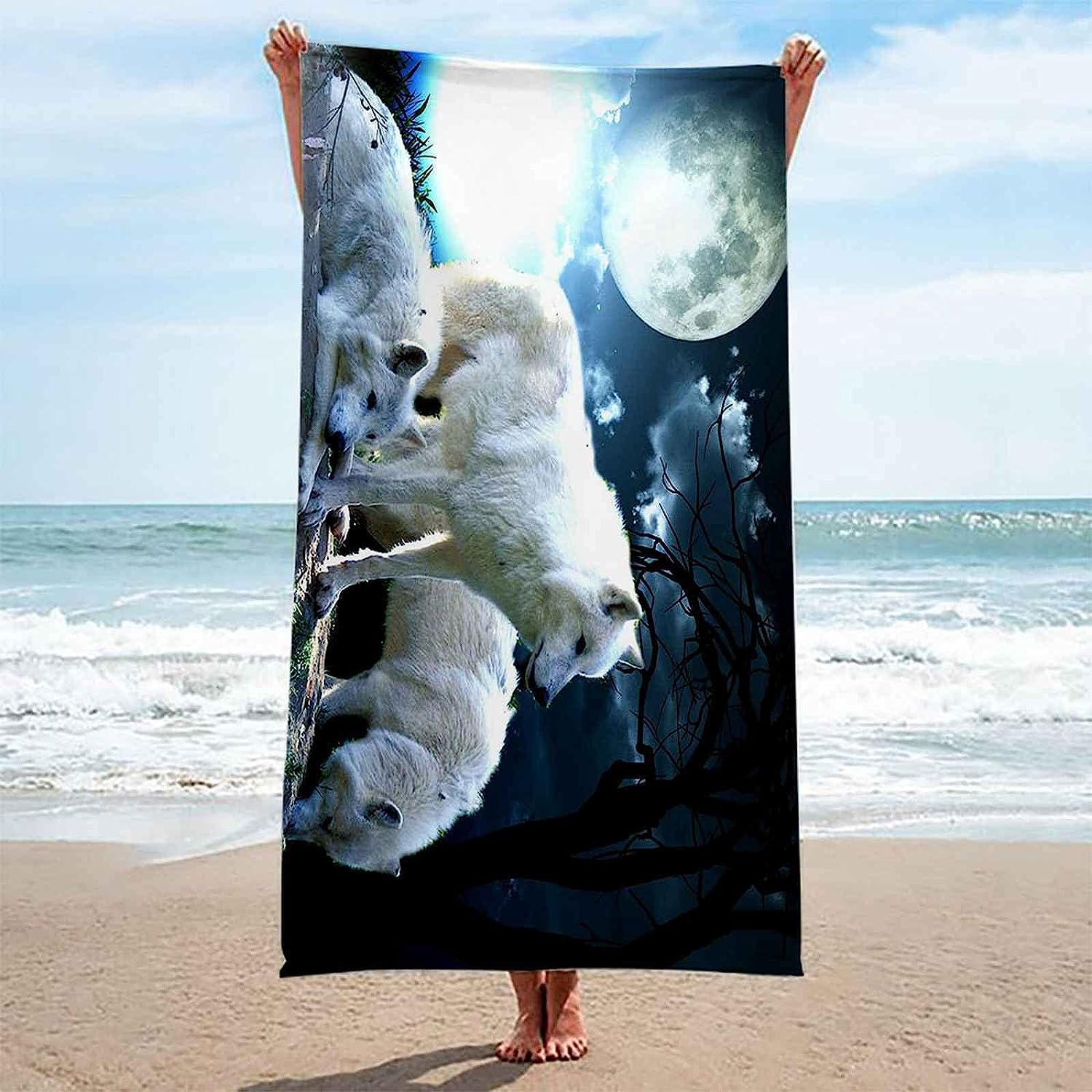Asciugamano Da Spiaggia Telo Mare In Microfibra Grande,Telo Mare，Perfetto Per Lo Sport, Viaggi, Campeggio, Palestra, Piscina.Telo Mare Grande Animale Sotto La Luna 200 X 200 Cm -9F5O+X9B