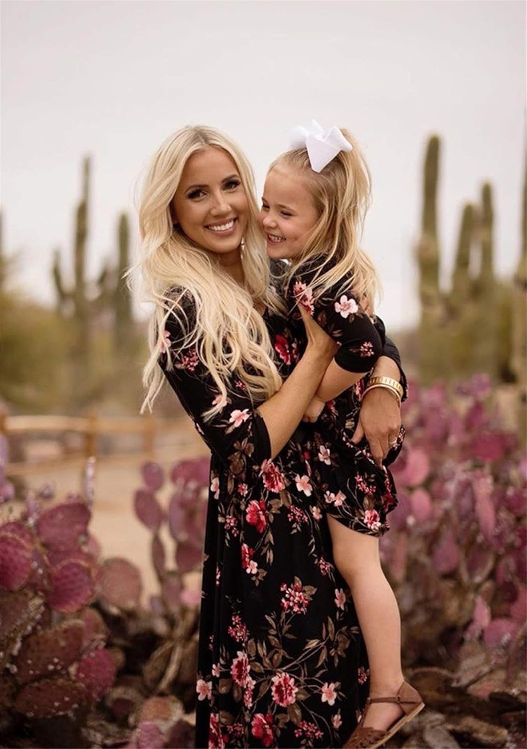 EFOFEI Mommy and Me Matching Tank Maxi Dresses Sleeveless Bohemia Floral Printed Family Matching Outfits with Pockets - Image 2