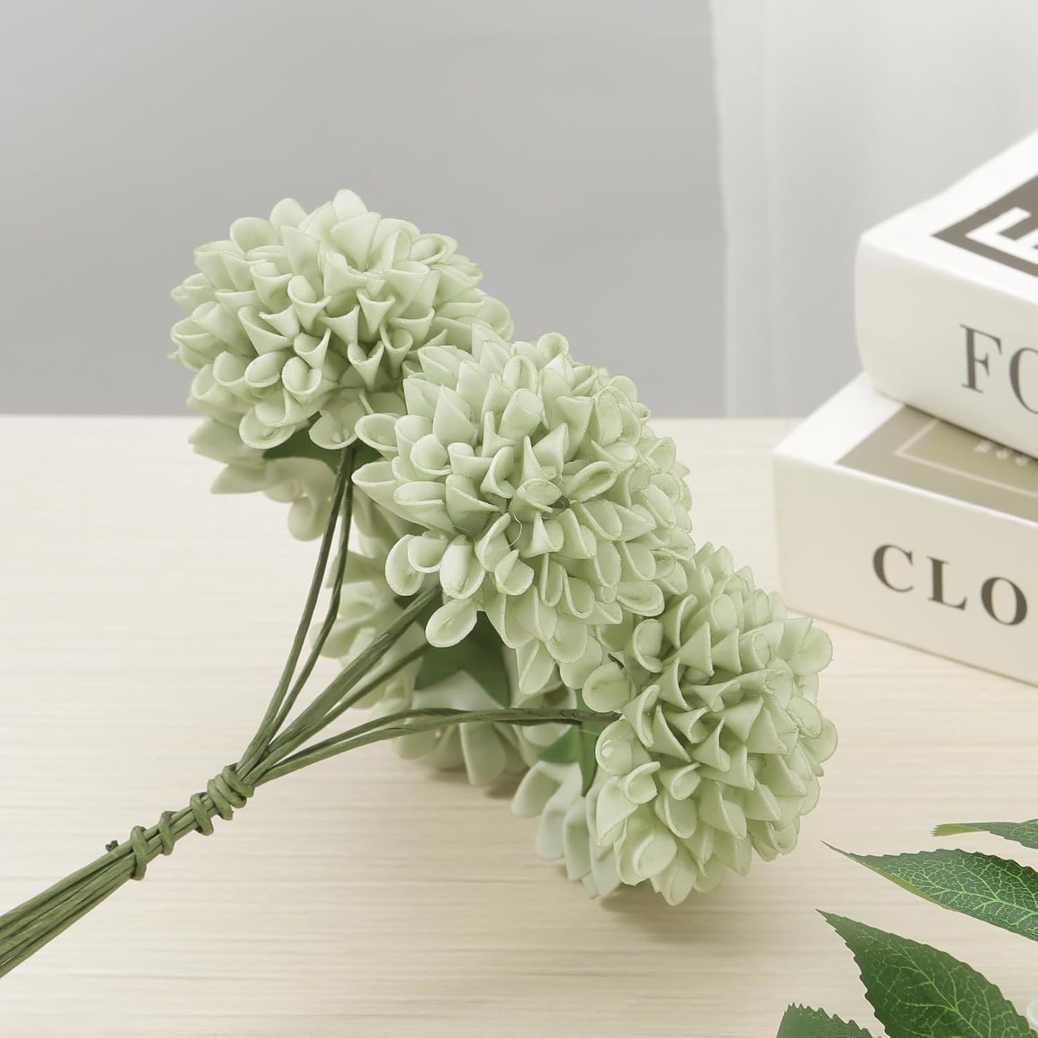 Artificial Flowers, 25pcs Sage Green Artificial Rose for DIY Wedding Bouquets Centerpieces Arrangements, Sage Green Rose and Dahlia Flowers with Stem for Bridal Shower Party Home Decorations - Image 6