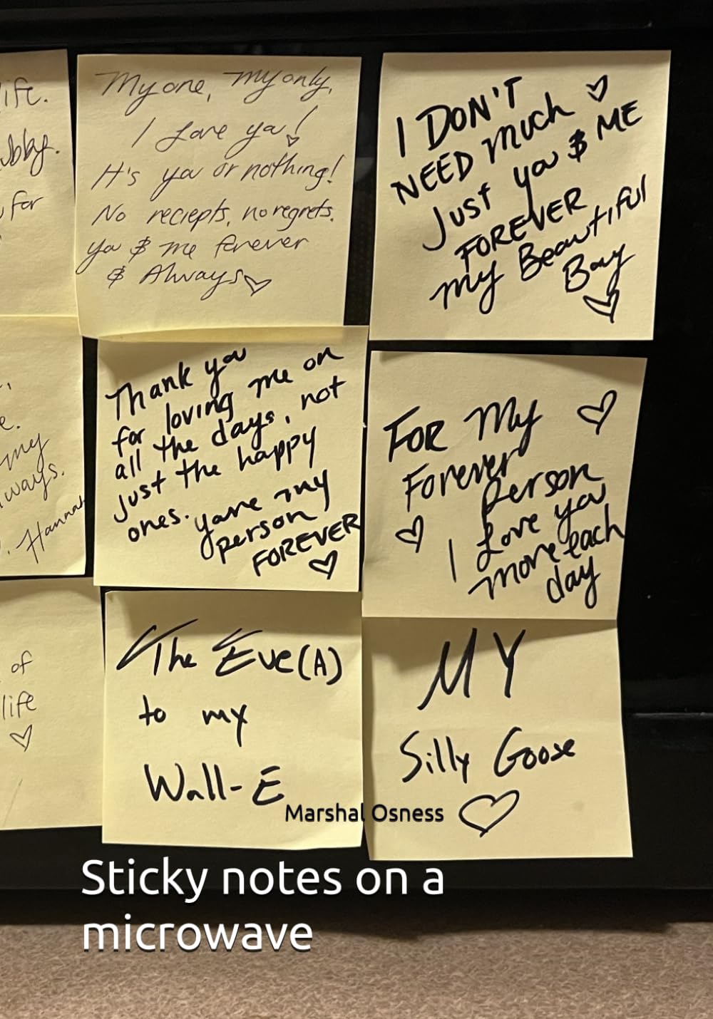 Sticky notes on a microwave