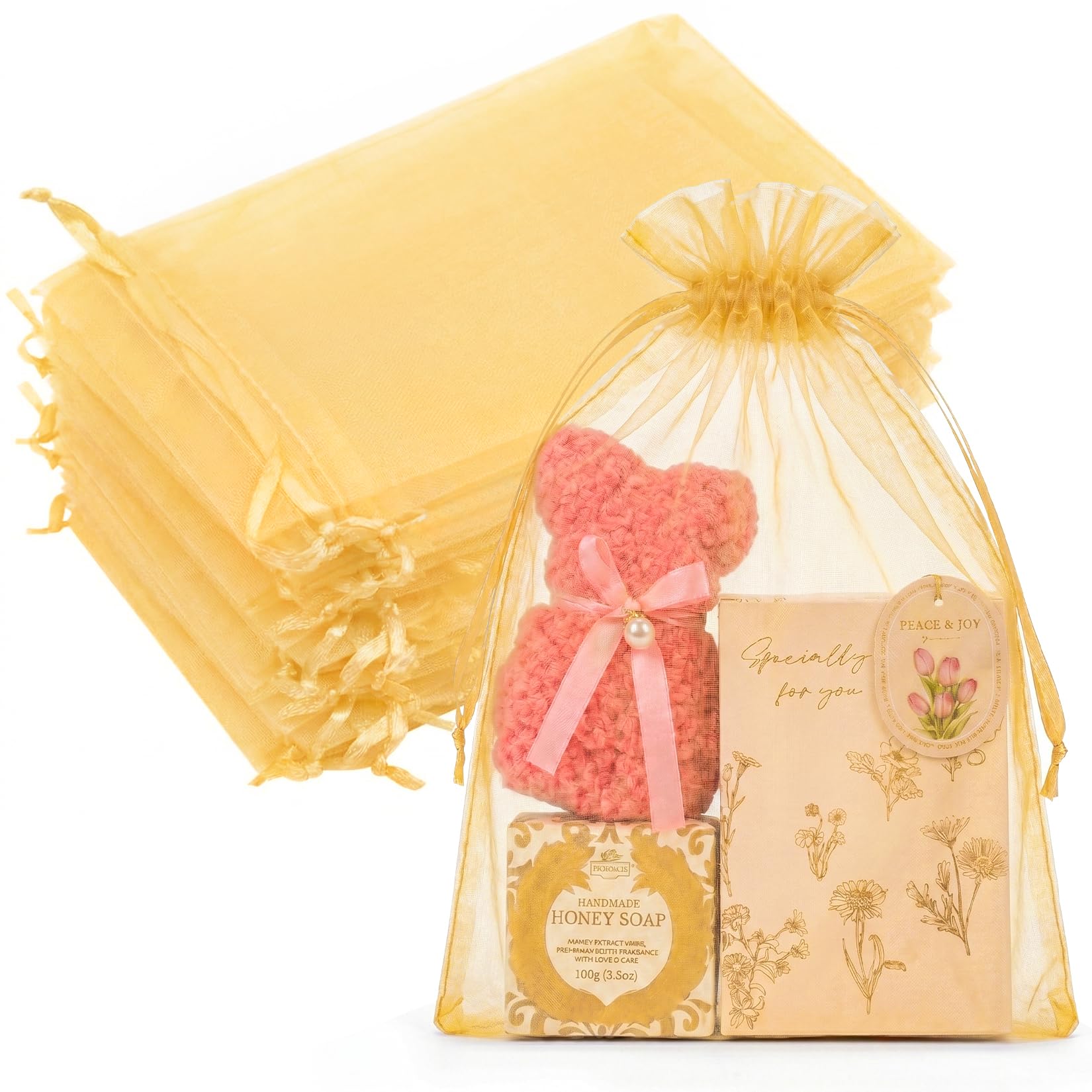Crweety 50PCS Organza Bags 8x12 Large Gift Bags Gold, Mesh Bag Drawstring Pouches for Goodie Sachet Jewelry Candy, Sheer Party Favor Bag for Wedding Birthday Baby Bridal Shower Halloween Christmas
