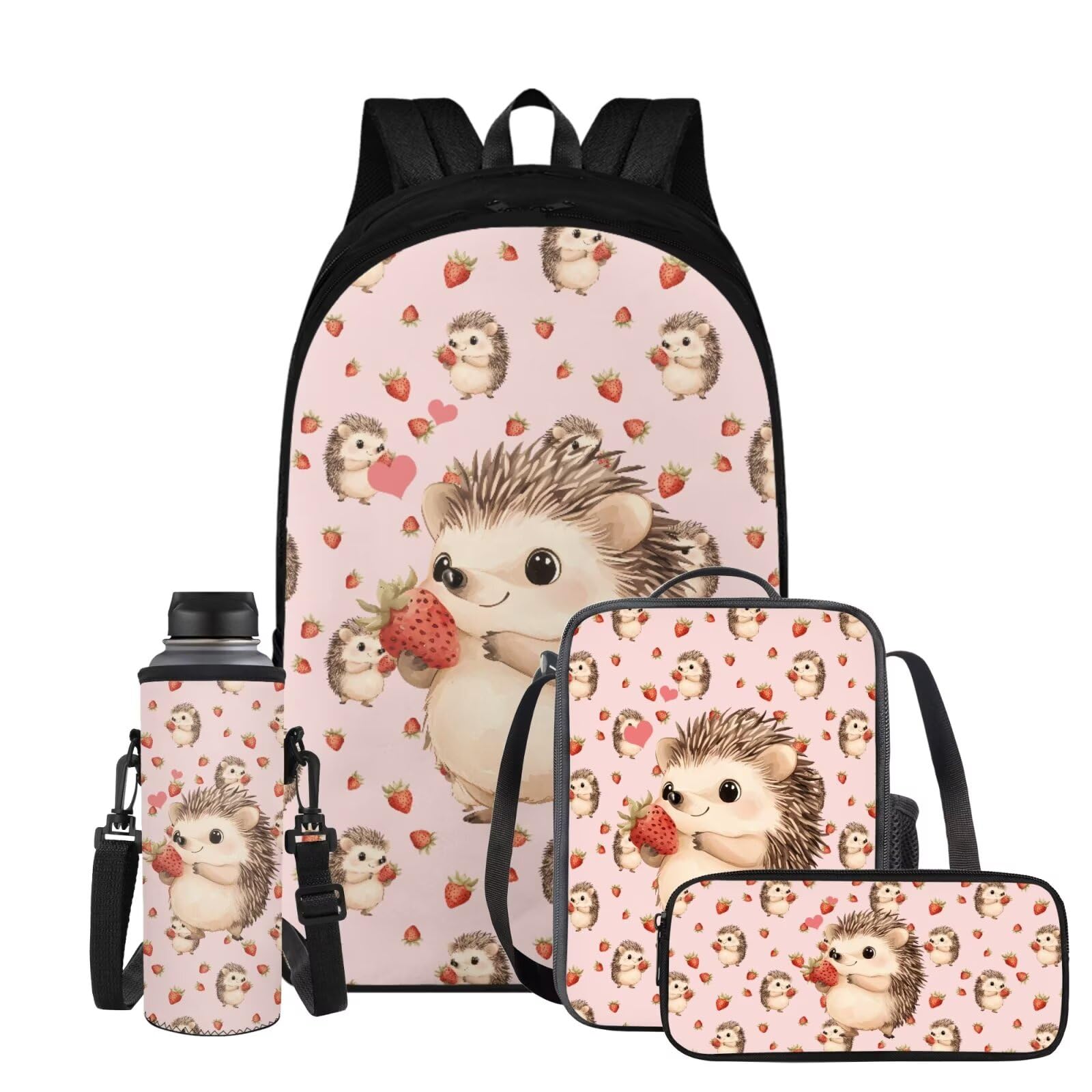YEXIATODO Cute Hedgehog Bookbag for Elementary Middle High School Primary School Bag for Teens Kids Ages 10-12 Students Backpack Set with Lunch Box Pencil Case Water Bottle Holder