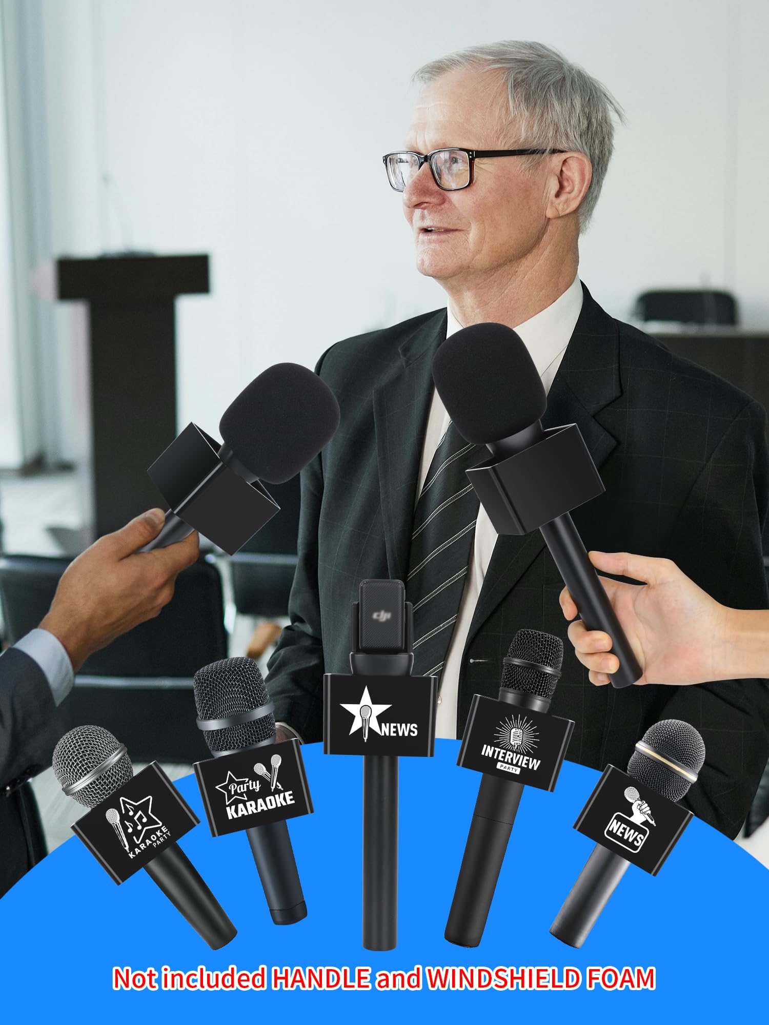 YOUSHARES Mikrofon do wywiadów z flagą stacji kwadratowej, bez logo, do wywiadów, przenośny adapter mikrofonowy, kompatybilny z DJI Mic, DJI Mic 2, Rode Wireless GO II, bezprzewodowy Me/Wireless Pro