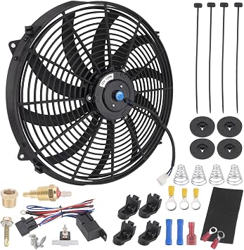 16 Inch Electric Radiator Fan Kit, 12 Volt Radiator Electric Cooling Fan Universal Electric Radiator Slim Fan Push Pull Automotive Replacement Engine Fans + Mount Kit 12V 120W 1000 CFM