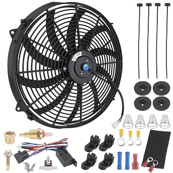 16 Inch Electric Radiator Fan Kit, 12 Volt Radiator Electric Cooling Fan Universal Electric Radiator Slim Fan Push Pull Automotive Replacement Engine Fans + Mount Kit 12V 120W 1000 CFM