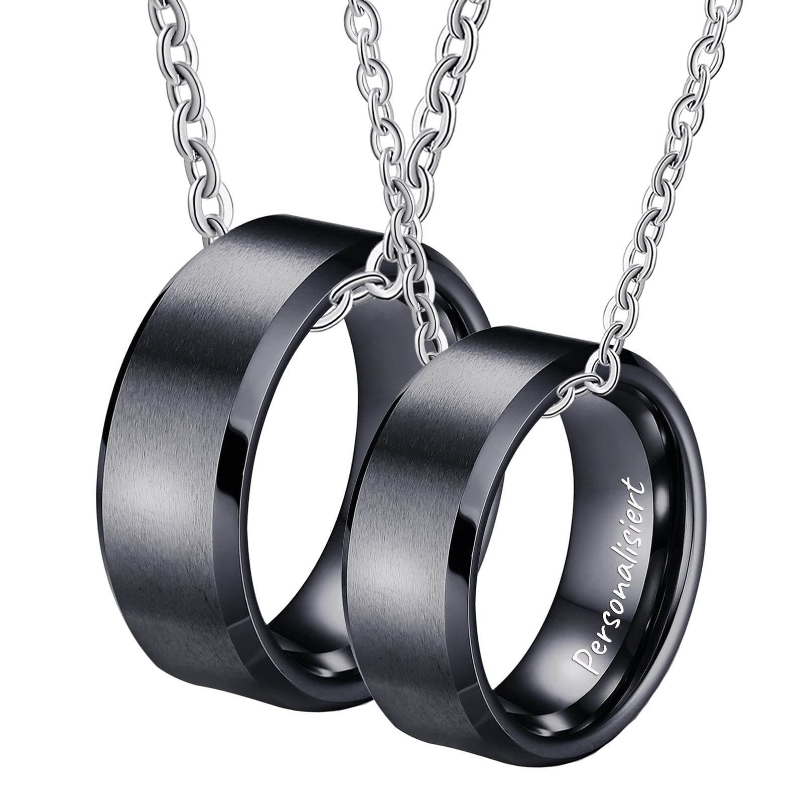 KnSam2 Pair of Tungsten Necklaces, Partner Chains with Ring Pendant, Brushed Bevelled Edge for Women, Men, Women, 50 cm, Man, 60 cm, tungsten, No ciconia