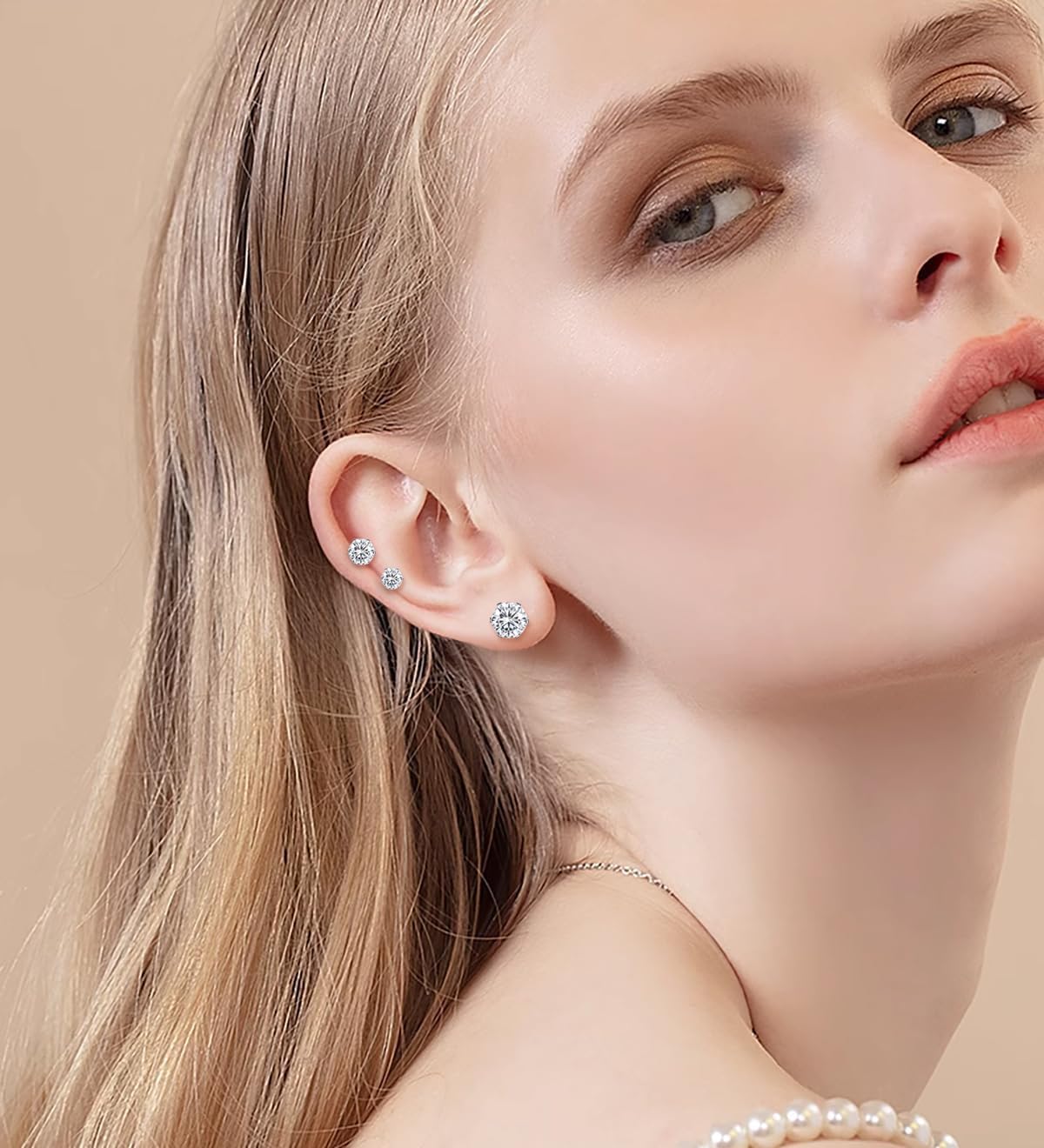 Aretes de tuerca de acero inoxidable con circonita cúbica, hipoalergénicos para mujeres y hombres, aretes de tuerca de titanio 316L sin níquel, modernos y elegantes, Circonita cúbica, Circonia 3