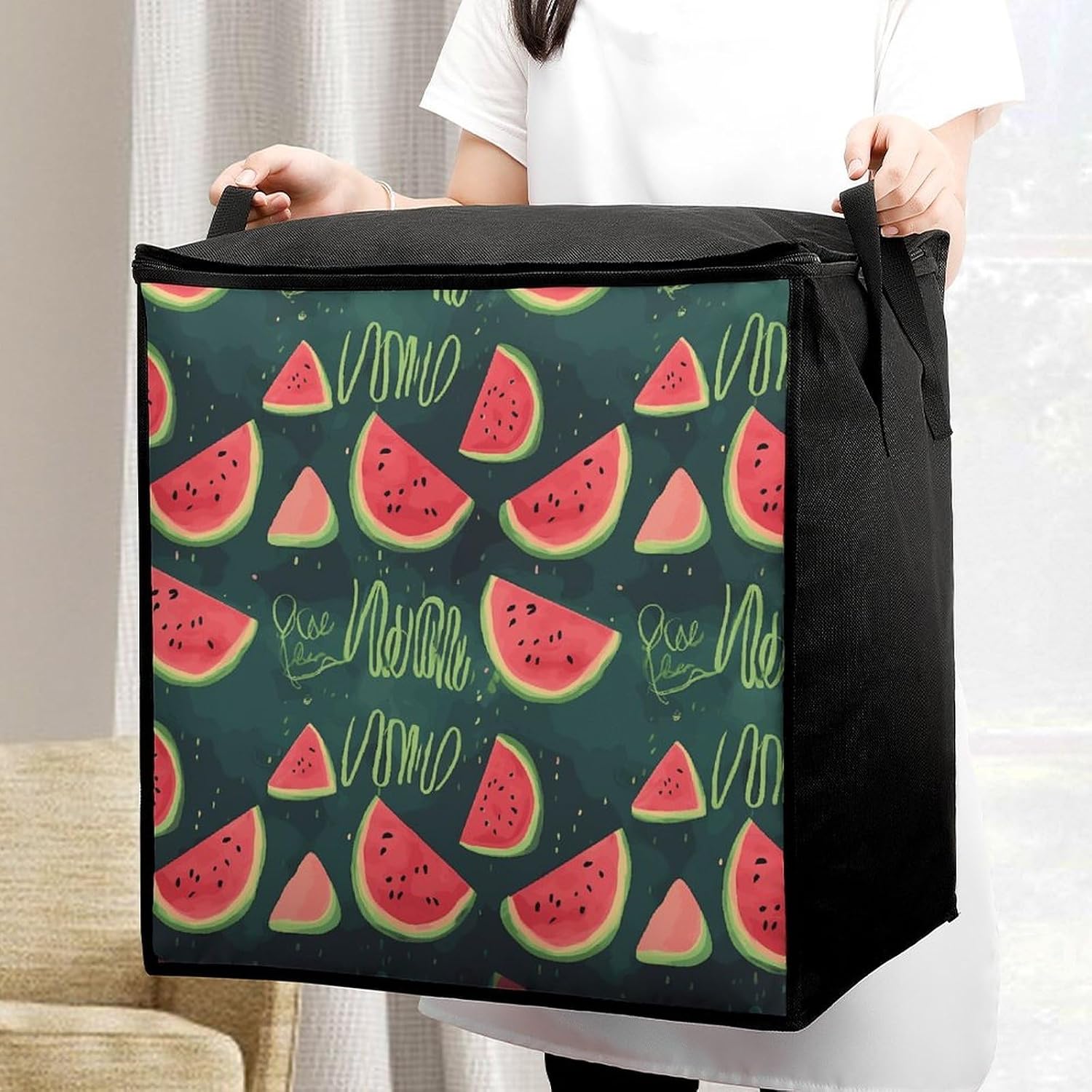Clothes Storage Bag Personalized Durable Foldable Large Toy Storage Bags with Zipper Moving Bags Luggage Organizer in A Melon Printed Bags image 5