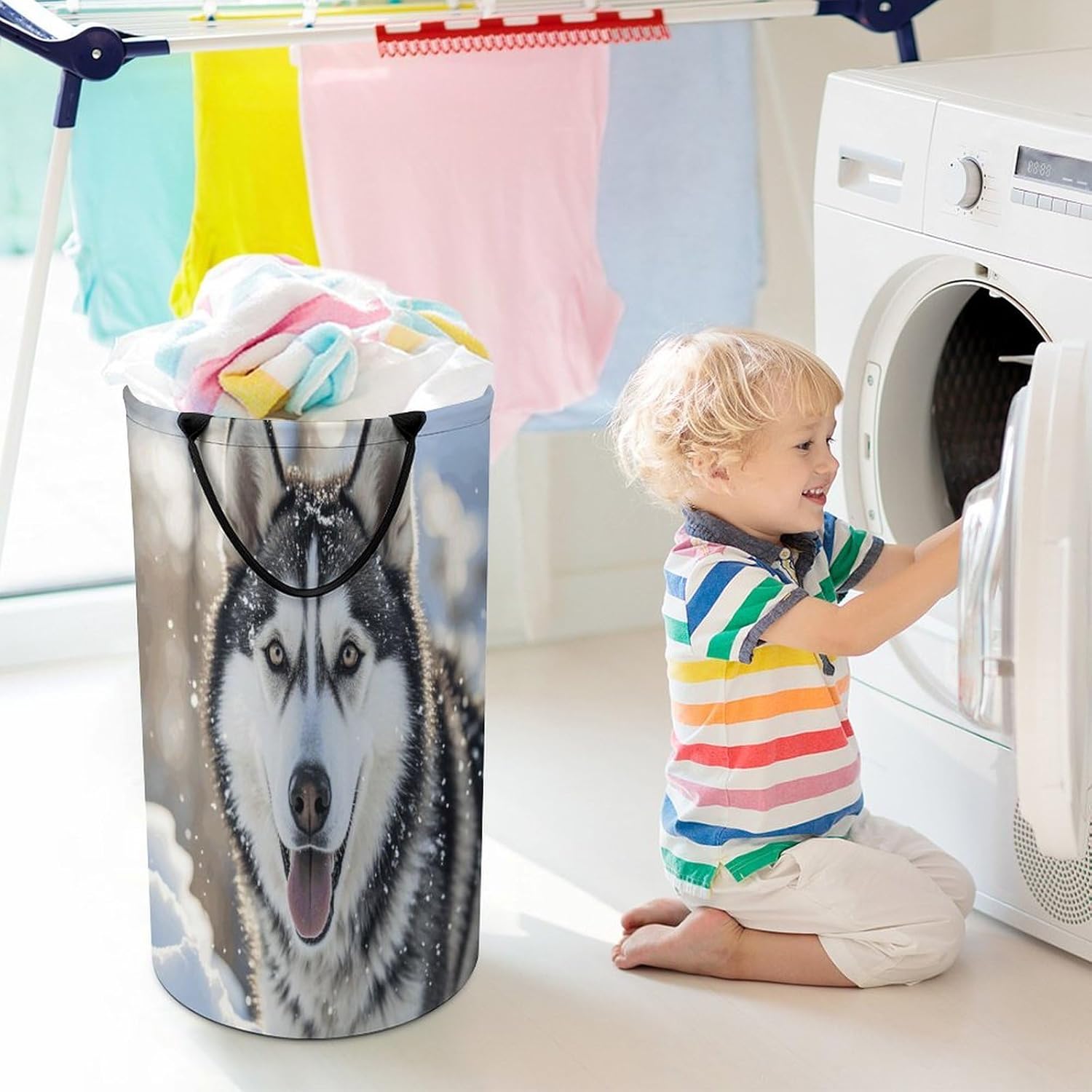 Dog in The Snow Laundry Hamper Large Collapsible Laundry Basket with Handles Waterproof Clothes Hamper Portable Dirty Clothes Basket for Bedroom Laundry Room Closet Bathroom