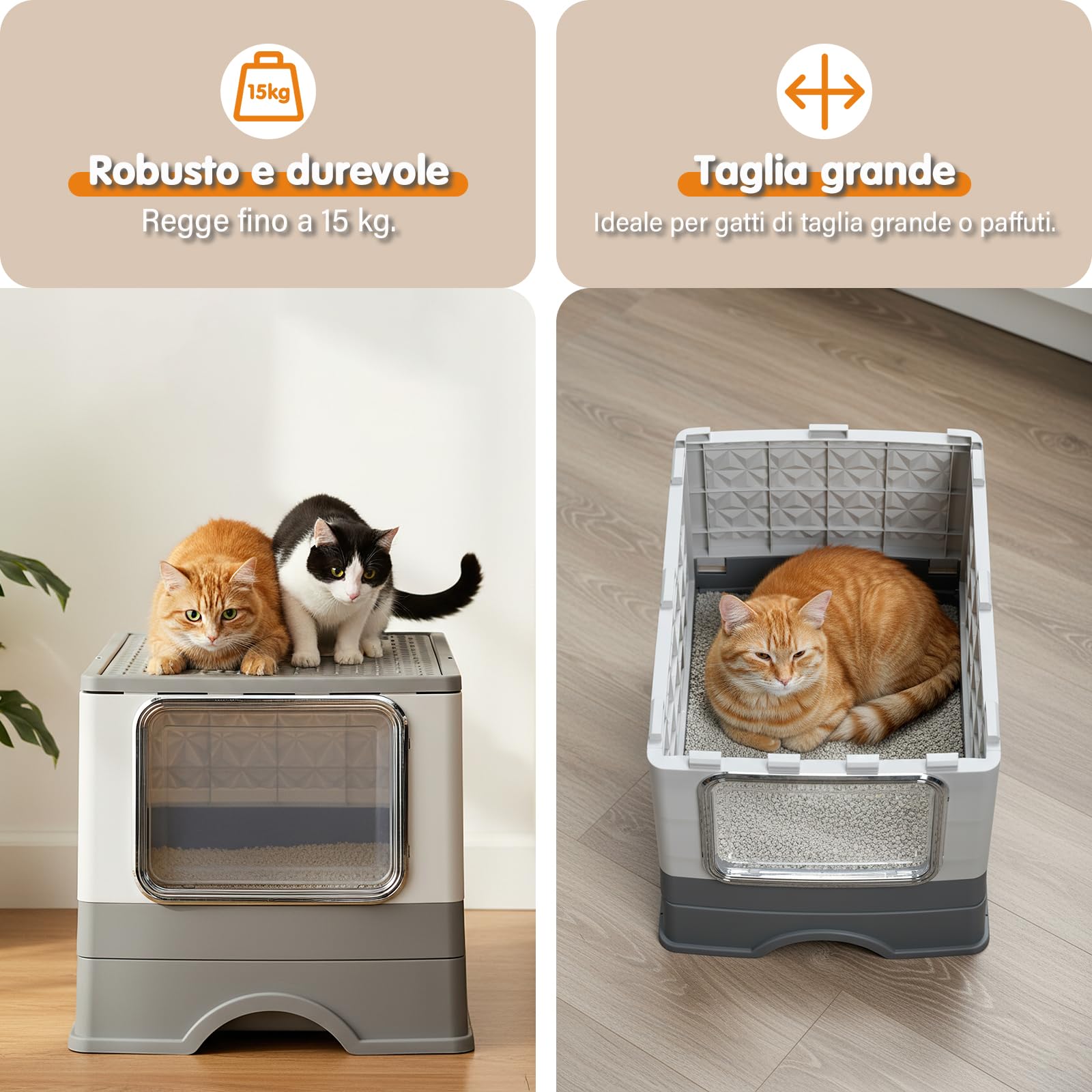 Lettiera Gatto Chiusa per Gatti Grandi, XXL, Antiodore e Spaziosa, Design a Cassetto, Antiodore, Lettiera per Gatti Grandi, Facile da Pulire con Coperchio Vassoio Estraibile