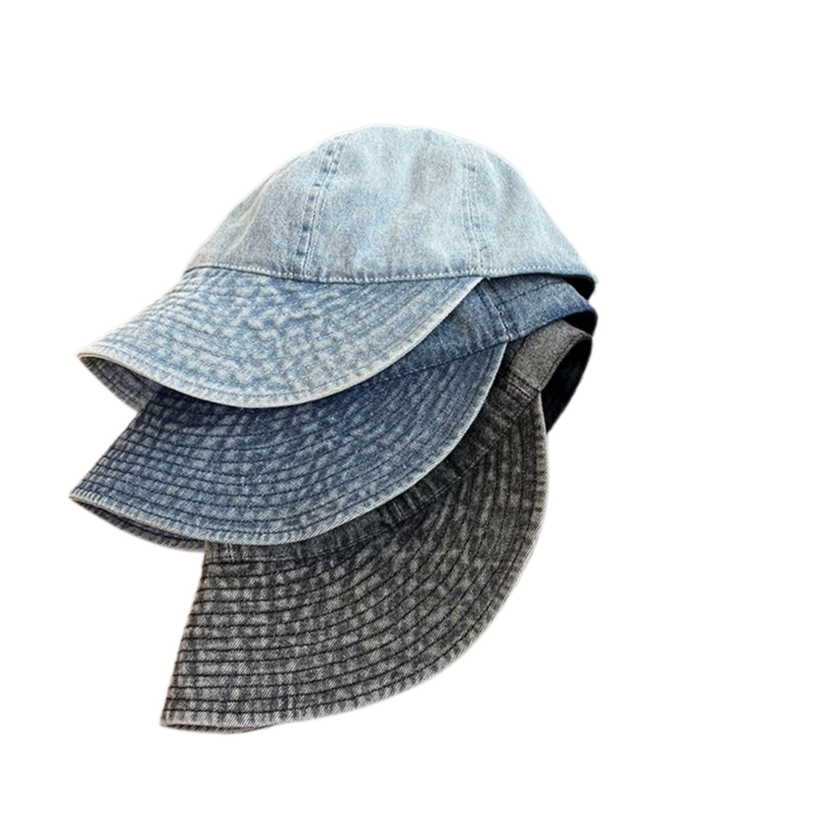 Cappellino da Baseball,Cappello Pescatore Casual Cappello in Denim Lavato, Sole Ampio Bordo Vintage con Design Regolabile per Gite Estive-Black-Adjustable