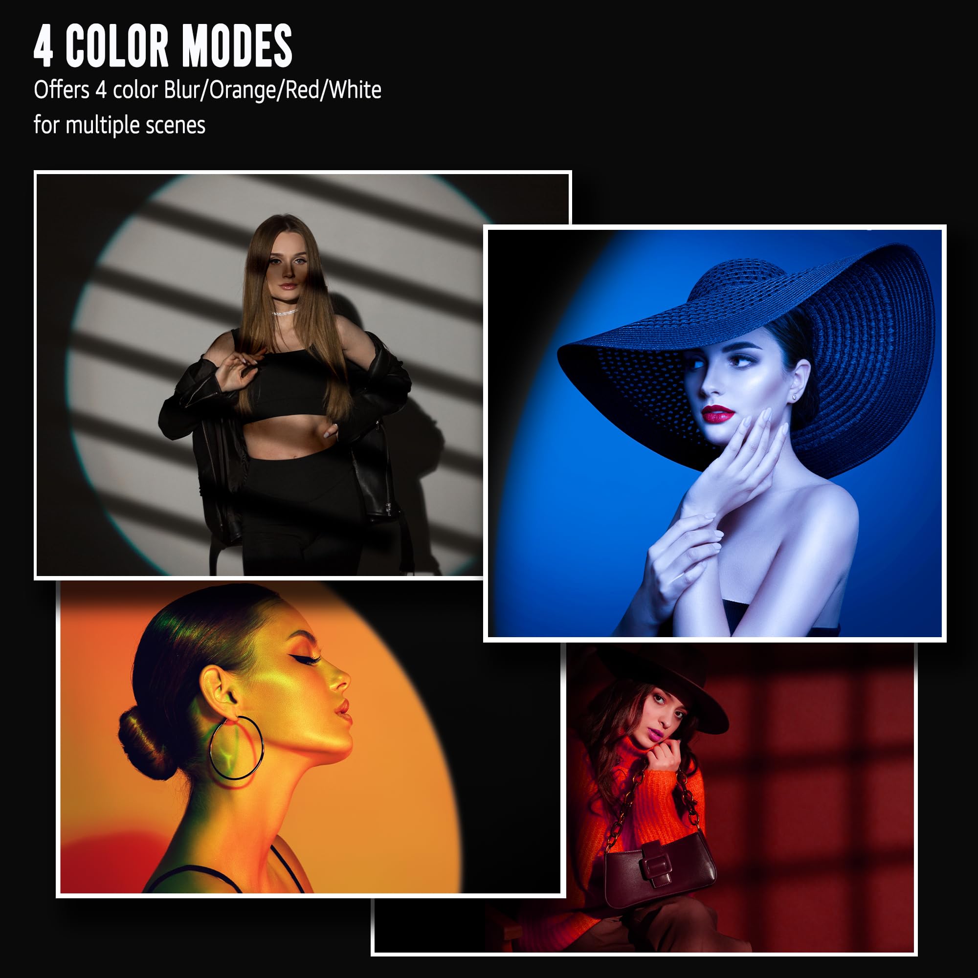NiceVeedi Kit de iluminación de fotografía de mano de 4 colores con 15 filtros GOBO y trípode, linterna de fotografía recargable de 6000 mAh con difusión, iluminación con zoom para grabación de