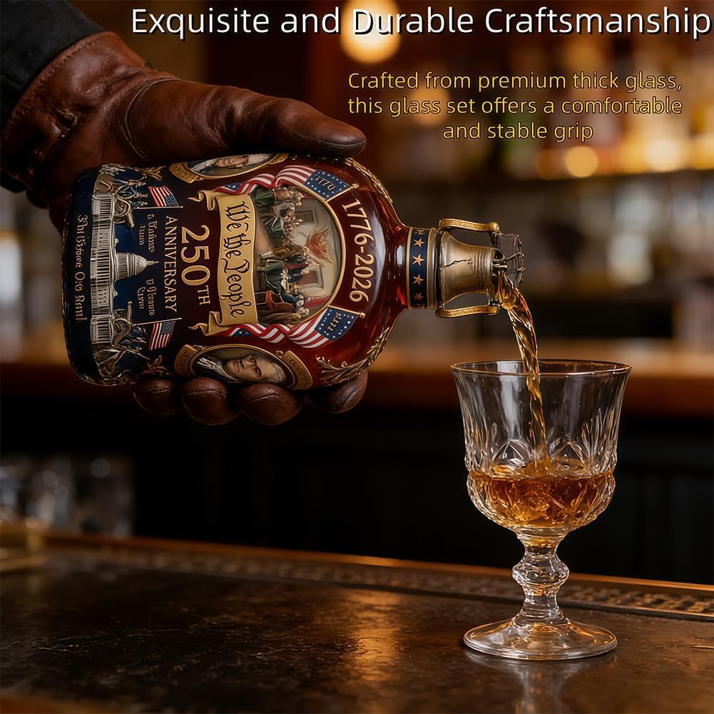 U.S. 250th Anniversary Commemorative Whiskey Bottle, “We ThePeople” PatrioticCommemorative for Scotch &Bourbon, Engraved Personal Reserve SpiritsContainer, Unique Birthday Gifts for Men, Dad (B-2Pcs)