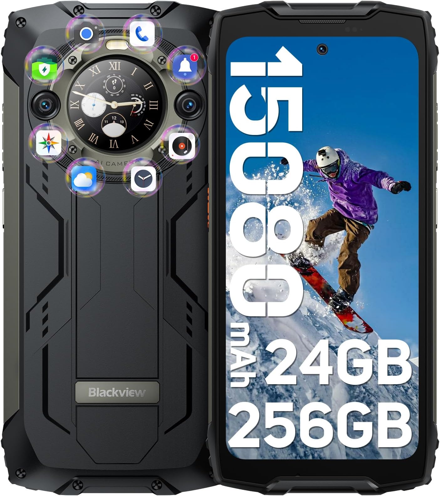 Blackview Phone BV9300Pro 24GB+256GB, Rugged phone 6.7“ 120Hz with 1.32" Customizable Secondary Screen, 15080mAh Battery 64MP+32MP+8MP Camera, 100LM Flashlight, Android 13 Helio G99,Fingerprint ID/NFC