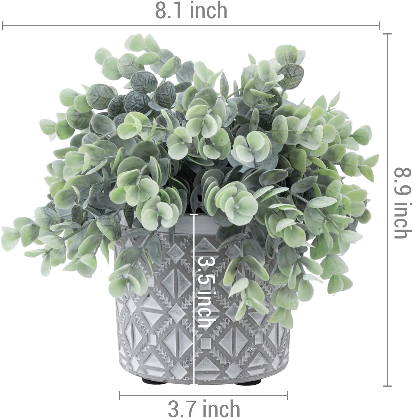 MyGift Artificial Eucalyptus Plant in Modern Gray Concrete Pots with Geometric Embossed Pattern (1, Grey) - Image 4