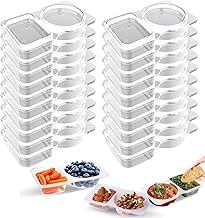 Reusable Snack Pack Containers - Double Compartment Snack Containers, Portable Thickened and Reusable Snacks Packs, 2 Compartment Hinged Lid Clear Plastic Portion Cups (20pack)