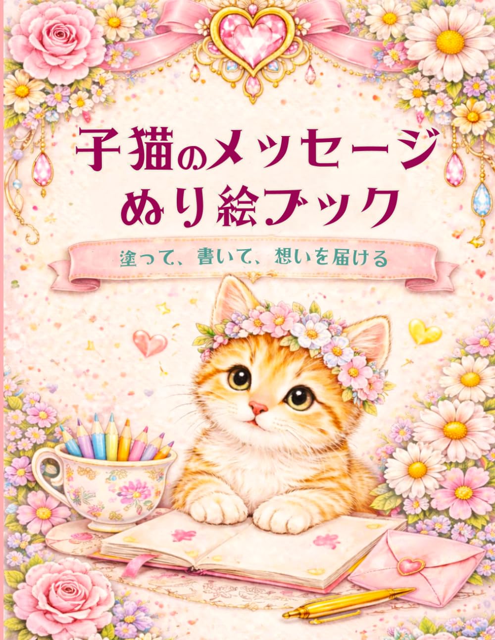 子猫のメッセージぬり絵ブック: 塗って書いて想いを届ける (Cat Message Coloring Book)