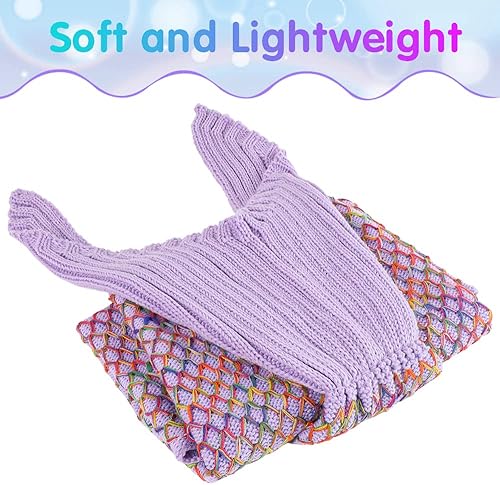 Miniatura 7 de AmyHomie Manta de cola de sirena, Manta de sirena hecha a mano al crochet para niños, Saco de dormir de cola de sirena súper suave y transpirable,