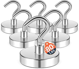 FINDMAG Magnetic Hooks, 80lbs Extra Strong Cruise Magnets, Heavy Duty Magnets with Hooks, N52 Neodymium Magnetic Hooks for Hanging, Fridge, 2026 Cruise Cabin Ship Essentials, Travel (6 Pack, Silver)