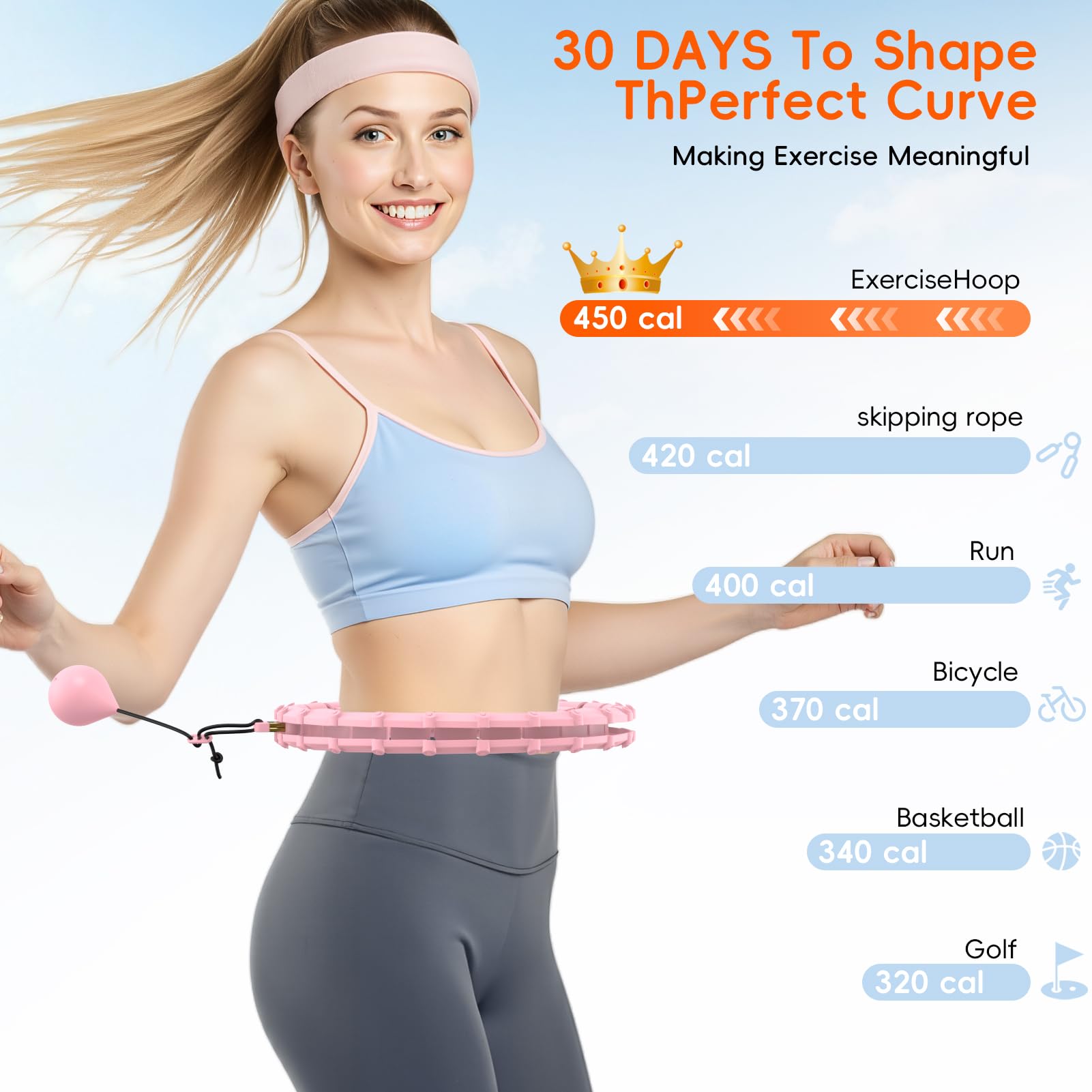 HCOIW Ciche obciążone obręcze Hula Infinity Fitness Plus Size 155 cm 32 węzły, inteligentna bezgłośna hula nieskończoności dla kobiet, talii i brzucha do ćwiczeń odchudzających w domu dopasowana