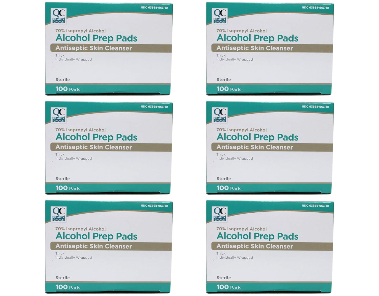 Quality Choice 70% Isopropyl Alcohol Antiseptic Skin Cleanser Thick Sterile Individually 100 Count (Pack of 6)