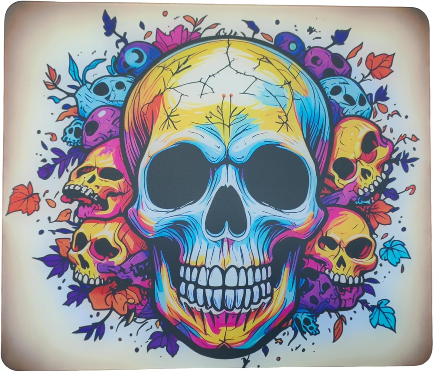 Skull Glass Pad Gaming Mouse Pad,E-Sports Player Mouse Pad,Ultra-Smooth Micro-Etched Special Glass Surface with Improved Precision and Speed,Anti-Slip Base,Waterproof Easy to Clean(13.8” × 11.8”)