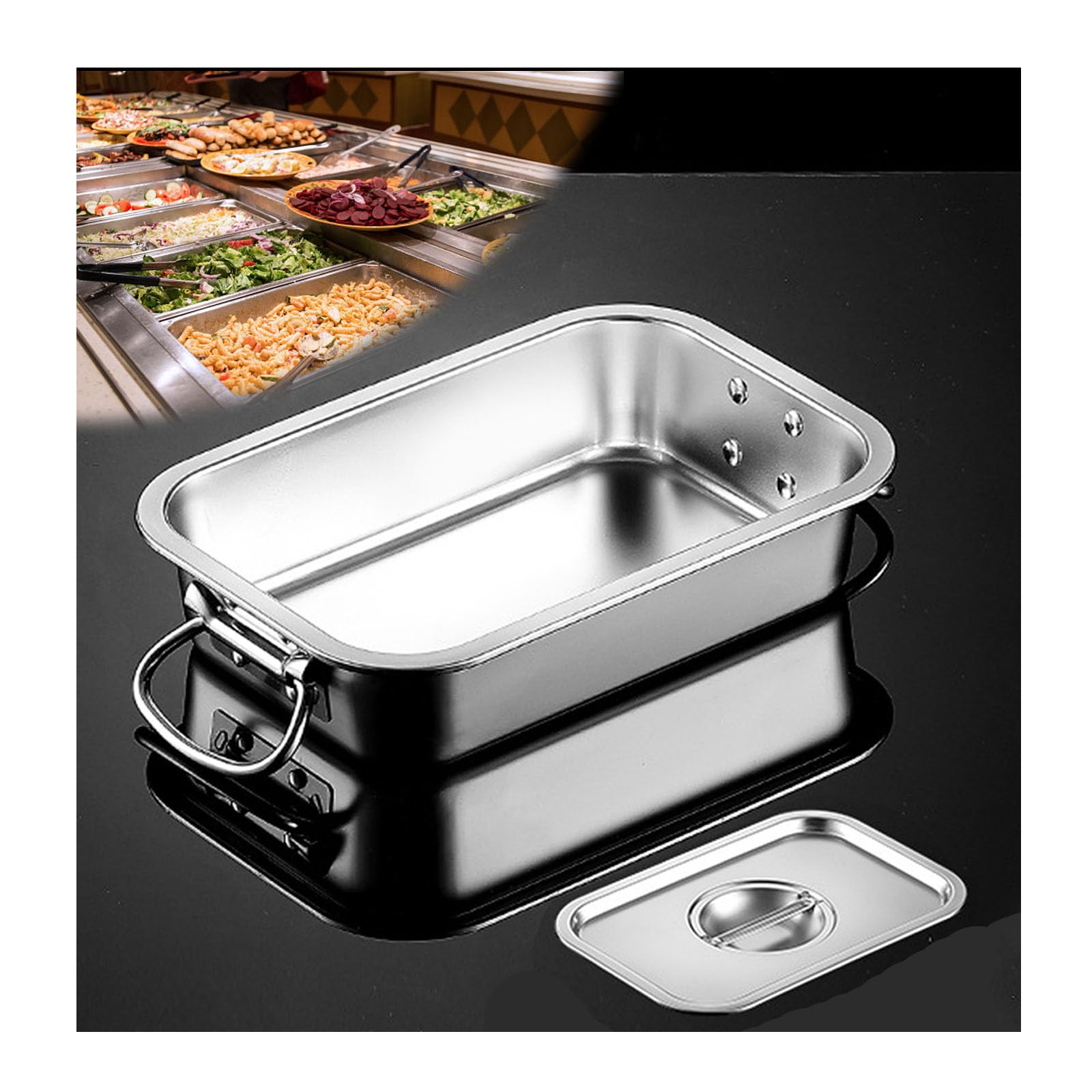 Buffet Scaldavivande Vaschette per Alimenti,Bacinella Gastronorm con Maniglia,Contenitore Gastronorm in Acciaio Inox,50 * 35cm,7cm