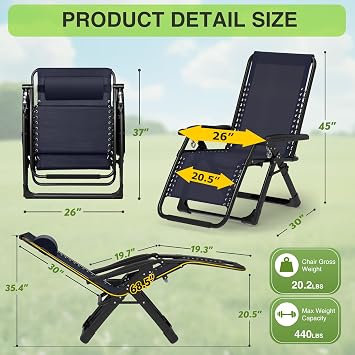 Suteck Zero Gravity Chair, Reclining Camping Lounge Chair w/Removable Cushion, Upgraded Lock and Cup Holder, Reclining Patio Chairs Folding Recliner for Indoor and Outdoor