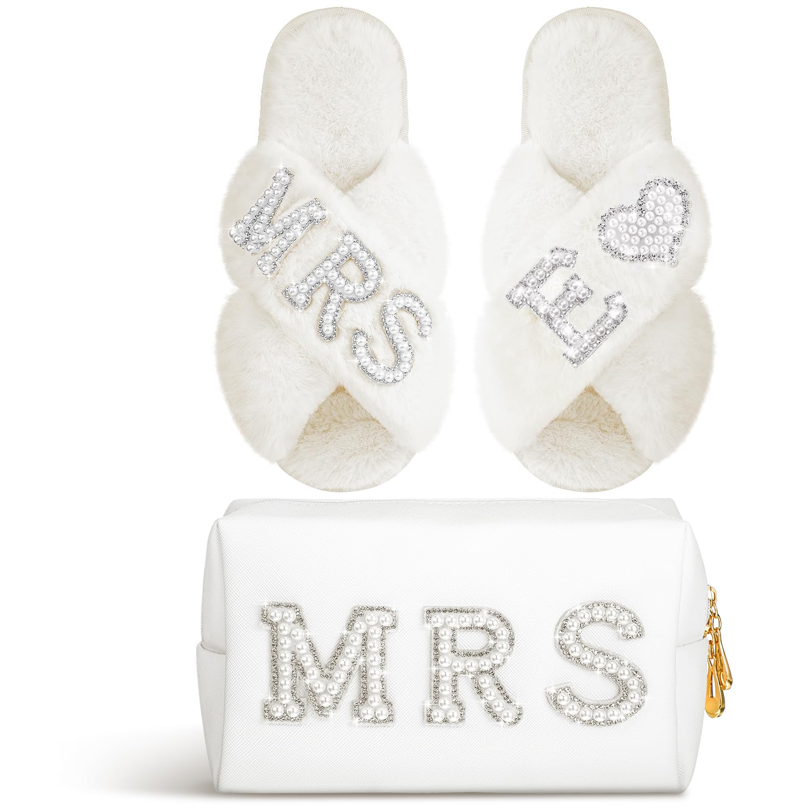 Xtinmee Personalized Bride Slipper Mrs Letter Makeup Bag for Wedding Day, E