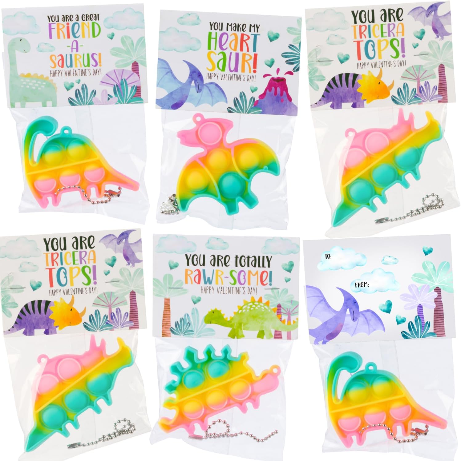 30 Pack Valentines for kids Class – Dinosaur Valentines Pop It Toys – Valentines Day Cards for kids School Classroom Exchange -Teacher Valentines Day Gifts for Kids Party Favors