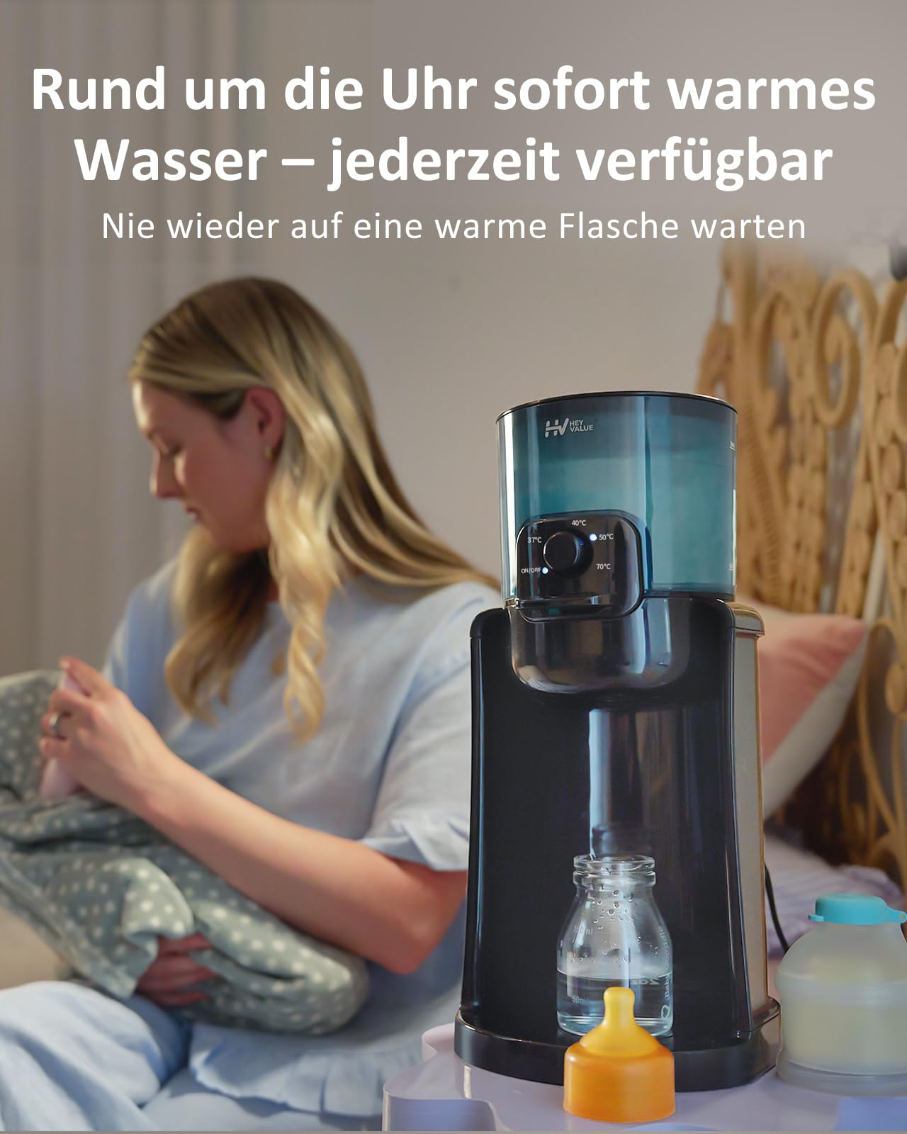 Flaschenzubereiter für Babys,Flaschenwärmer Baby,Instant Warmer,Wasserspender für Sofortige Herstellung von Formelflaschen,4 Temperaturen 72H Smart Thermostat, Heißwasserspender, Schwarz