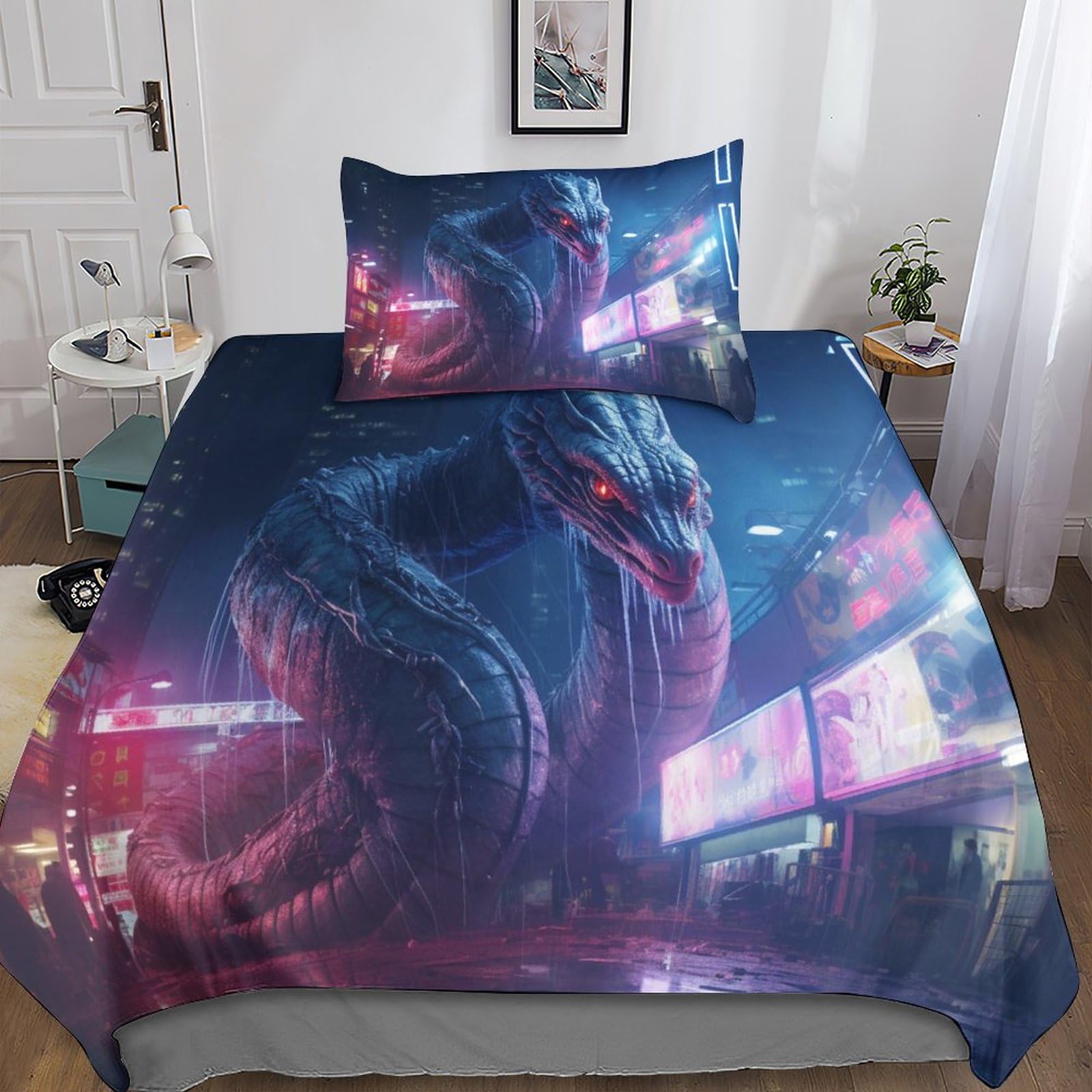 Parure de lit motif serpent avec taie d'oreiller 135x200cm LUMZAG