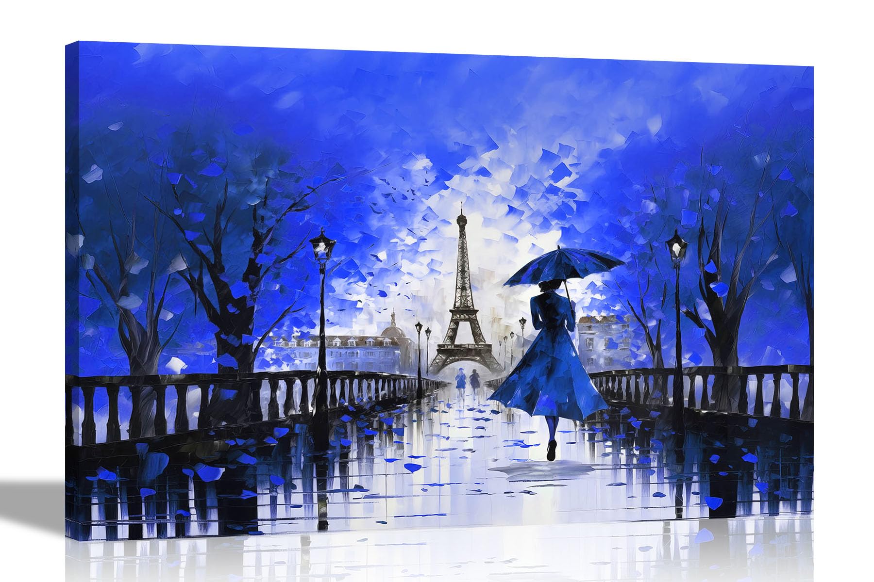 Artley Prints Blue - Calm Of The Rain In Paris Colourful Wall Canvas For Living Room - Abstract Prints Framed Artwork Romantic City Pictures 76 X 50Cm (30 X 20 Inches)