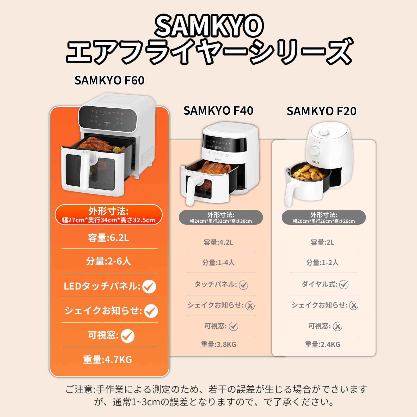 Amazon.co.jp: SAMKYO Air Fryer 6.2L Large Capacity For 2-6 People