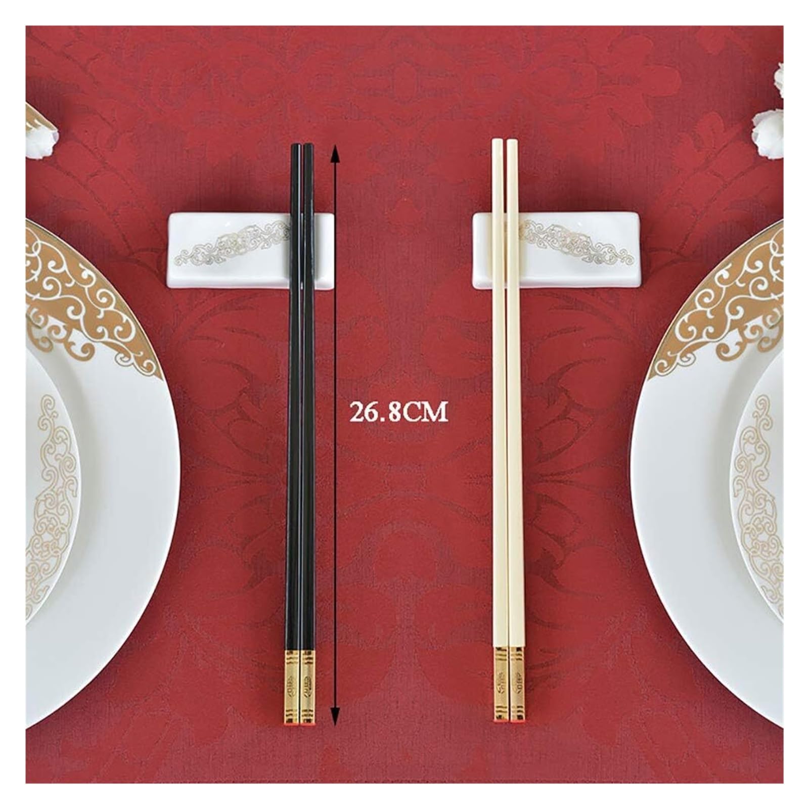 Jeu de baguettes, Baguettes réutilisables, for sushis ou autres plats de cuisine japonais, chinois, coréens, faciles à nettoyer, paquet cadeau 10 paires, avec motifs noirs et dorés C(D)