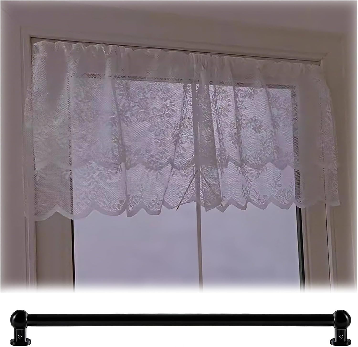 Custom Home French Door Curtain Pole Sash Rods, Small Narrow Curtain for Small Window Single Panel Thin Rod, Round Steel Tube(60cm/2ft)