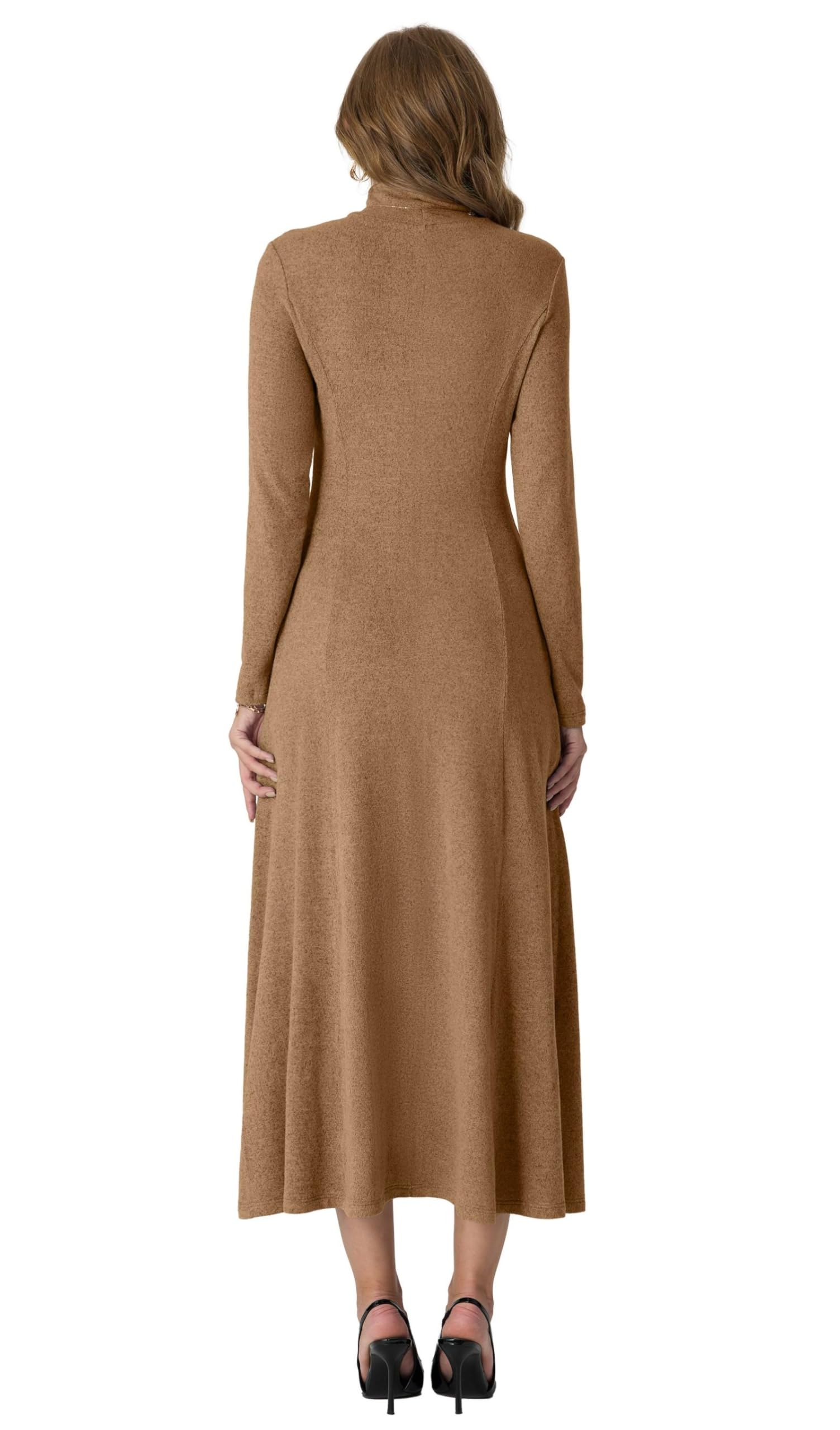 GRECERELLE Robe longue à col roulé pour femme - Manches longues - Automne - Hiver - Élégante - Décontractée - Pour le quotidien, les rendez-vous d'affaires - Extensible - Avec poches