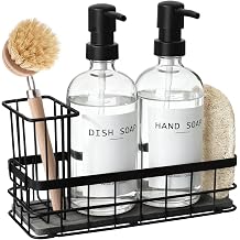 Dish Soap Dispenser for Kitchen, 16.9 fl oz Clear Hand and Dish Soap Dispensers, Kitchen Soap Dispenser Set with Sponge Holder, Brush Holder and Loofah Sponge, Countertop Sink Organizer Accessories
