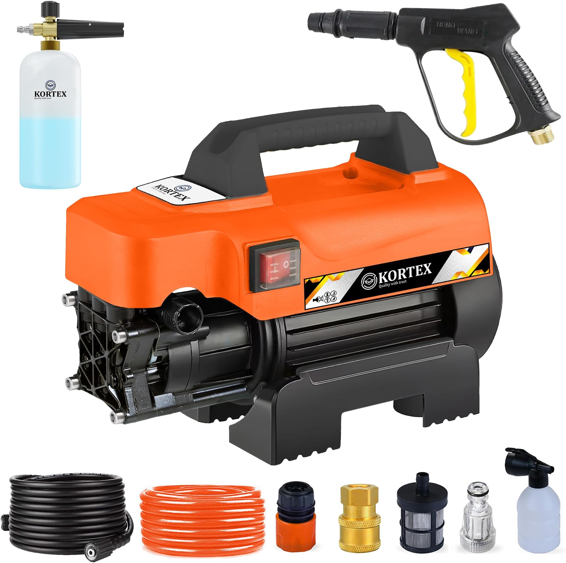 Kortex KT-4D Portable High Pressure Car Washer Cleaner Pump for Multiple Cleaning Applications with all The Required Accessories & 2000 watts Motor with 150 Bar Max Pressure. (Portable)