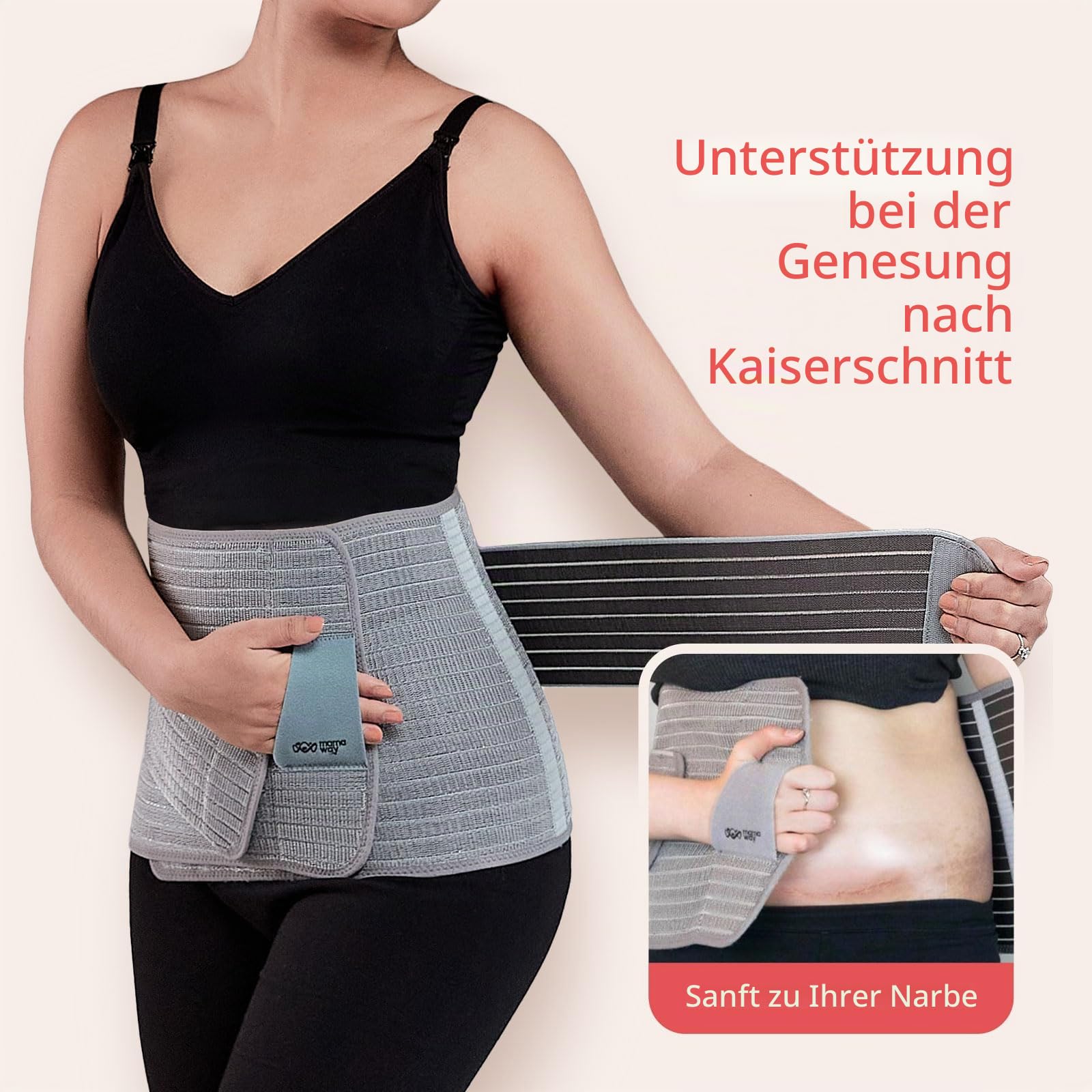 Mamaway Bauchband nach der Geburt, C-Abschnitt, Bauchbinde für postnatale, verstellbare Bauchwickel, Bauchstütze, Rückenschmerzlinderung (Polyester aus Bambuskohlefaser)