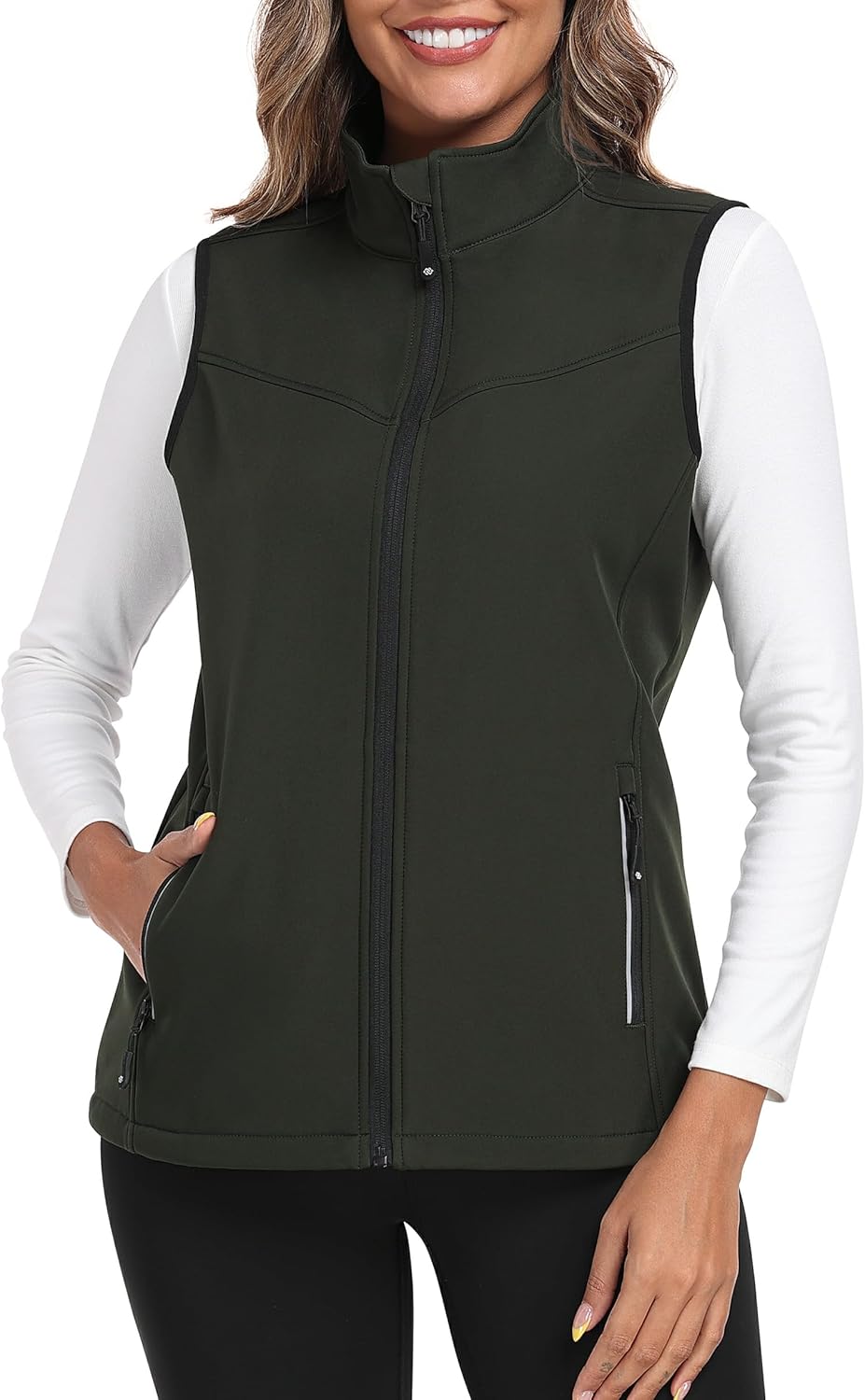 MoFiz Women's Fleece Lined Softshell Vest Windproof Lightweight Insulated Sleeveless Jacket Full Zip Running Vest - Image 2