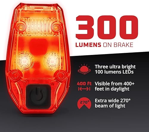 Miniatura 5 de TAILGATOR Brake-Sensing Bike Tail Light (Accelerometer)  300 Lumen Brake Burst Rear Light  USB Rechargeable (Micro-USB)  5 Modes  Wide-Angle