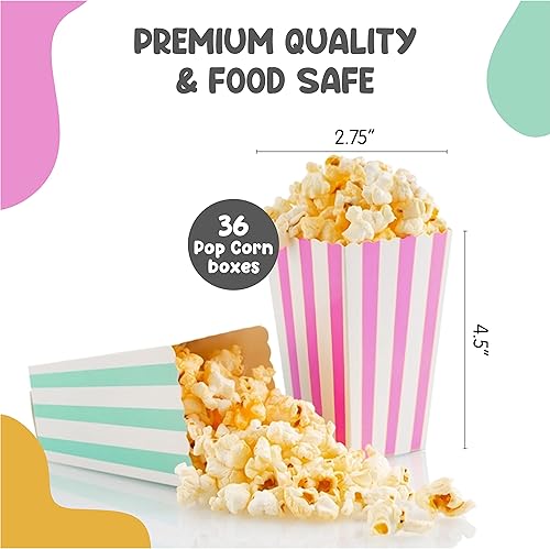 Miniatura 2 de Mini cajas de palomitas de maíz y dulces para cumpleaños, despedida de soltera y baby shower, diseño de rayas surtido, 36 unidades (mezcla de