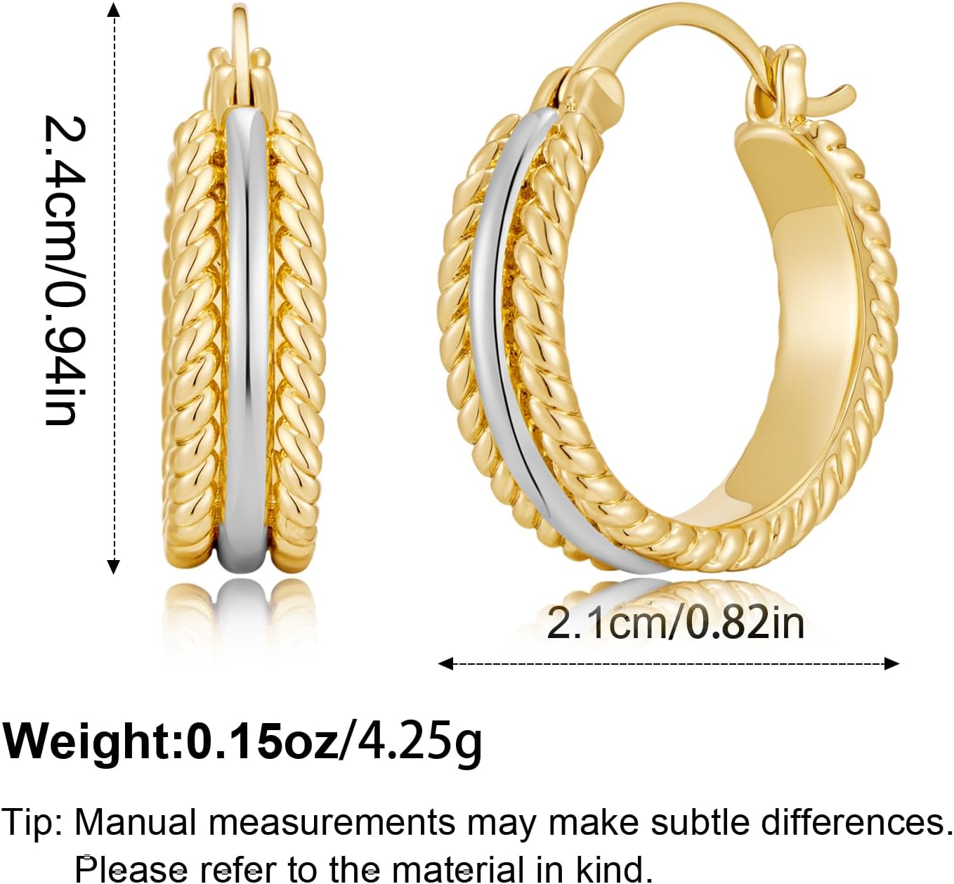 Two Tone Silver and Gold Plated Hoop Earrings for Women Mixed Metal Hypoallergenic Statement Valentines Jewelry Gifts - Image 5
