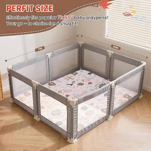 Miniatura 7 de Tapete de juego para bebé para piso, 71 x 59 pulgadas, tapete acolchado de espuma suave para corral, plegable y lavable a máquina, grueso para bebés