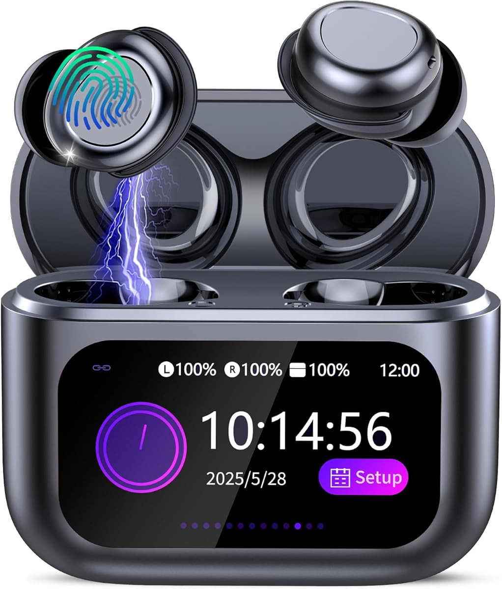 Wireless Sleep Earbuds with Smart Touch Screen, Bluetooth 5.4 Headphones In Ear with ENC Noise Cancelling Mic, 48H Sleep Headphones with 5 EQ Modes, HiFi Stereo IP7 Waterproof Mini Ear Buds, Black