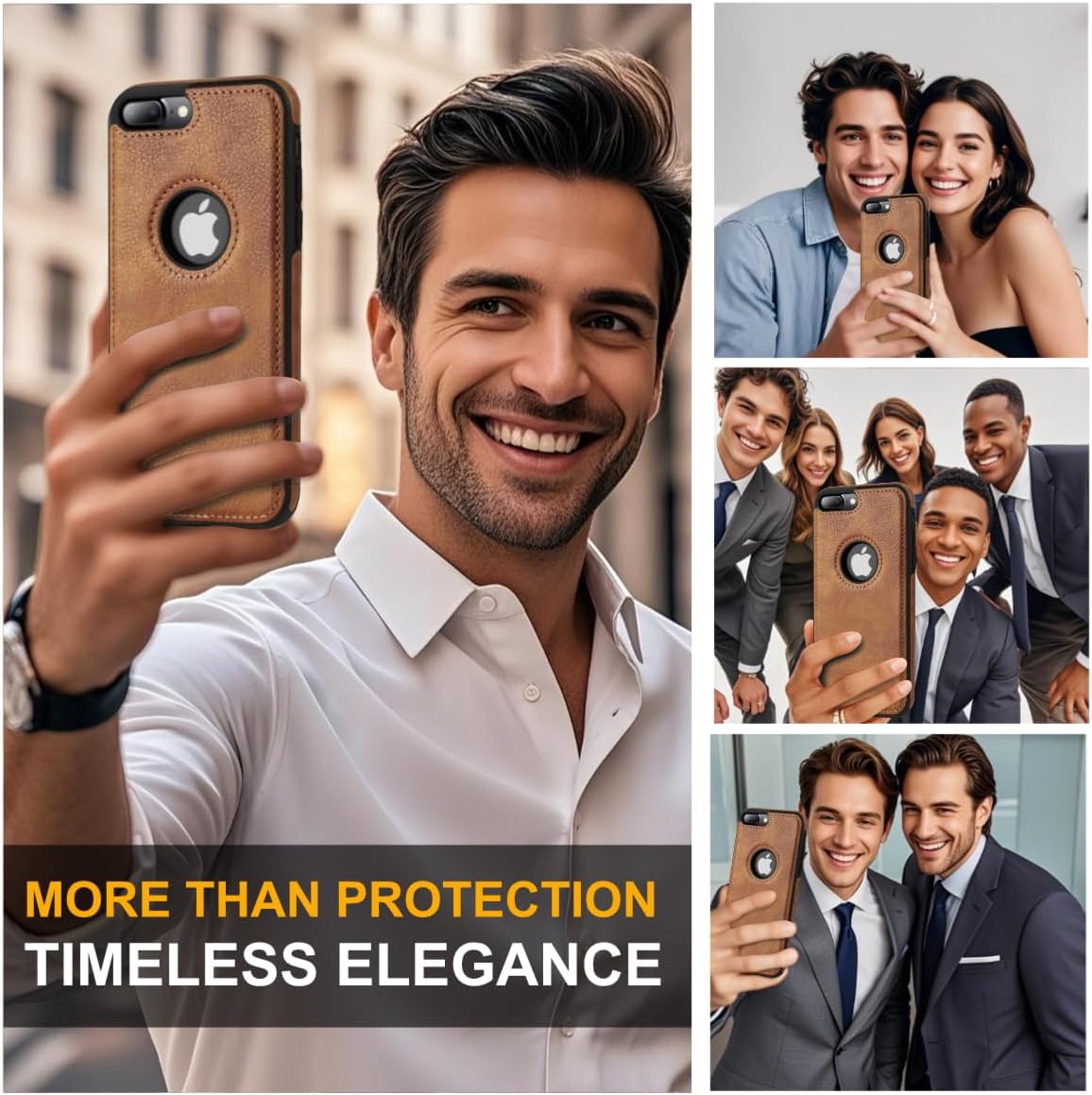 Design Compatible with iPhone 7 Plus & iPhone 8 Plus Case Luxury Leather Business Vintage Slim Non-Slip Soft Grip Shockproof Protective Cover 5.5 Inch (Brown) - Image 4