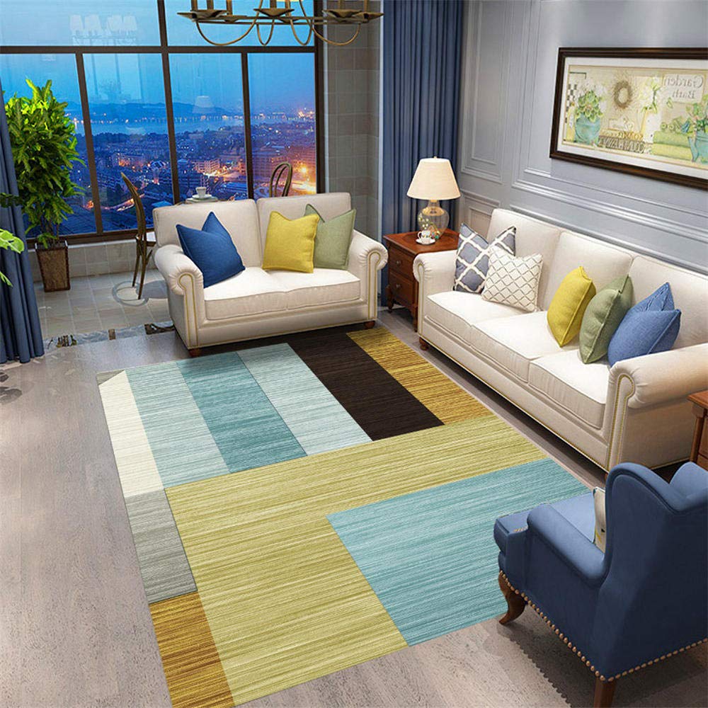 Tapis Simple Moderne,Grand Dimensions Antidérapant Facile d'entretien,Vert Bleu Jaune,Rectangulaire Tapis Convenable Chambre,Salon,études,Restaurants etc 140 * 200CM