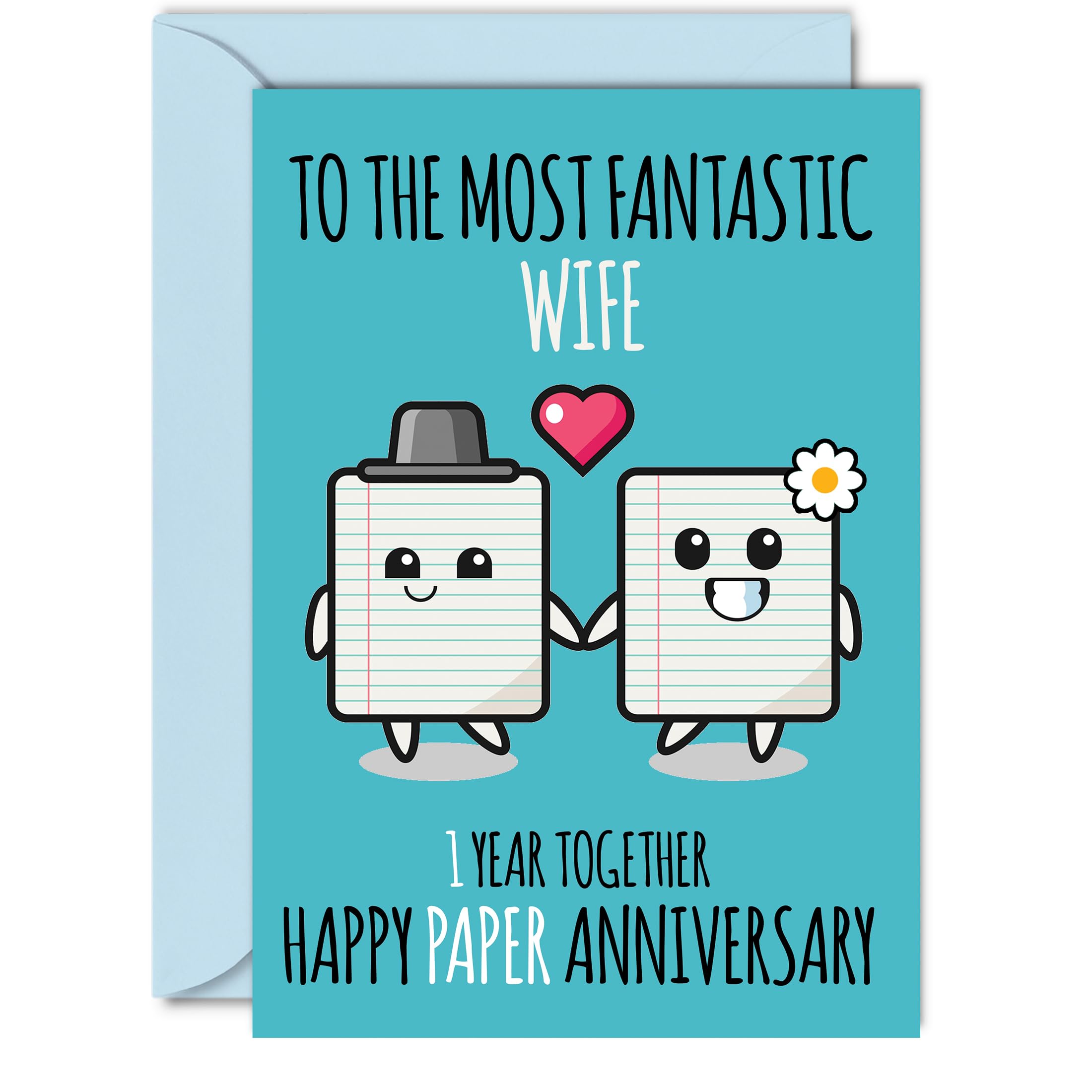 Cute Paper Anniversary Card for Wife - 1 Year Together - Happy 1st Wedding Anniversary Cards for Wife from Husband, A5 Greeting Cards Anniversaries